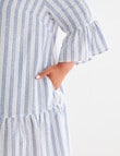 Studio Curve Linen Blend Button Through Ruffle Dress, Blue Stripe product photo View 05 S