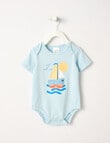 Teeny Weeny Boat Short Sleeve Bodysuit, Sea Blue product photo