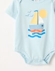 Teeny Weeny Boat Short Sleeve Bodysuit, Sea Blue product photo View 02 S