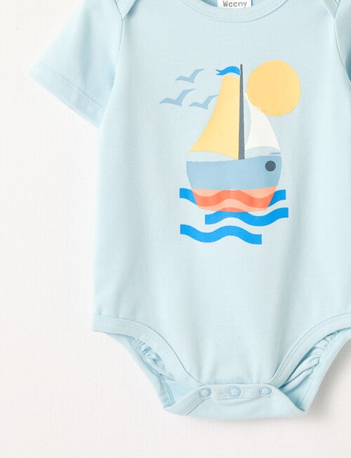 Teeny Weeny Boat Short Sleeve Bodysuit, Sea Blue product photo View 02 L