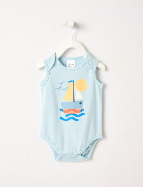 Teeny Weeny Boat Sleeveless Bodysuit, Sea Blue product photo