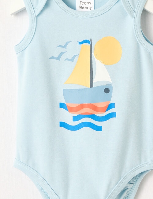 Teeny Weeny Boat Sleeveless Bodysuit, Sea Blue product photo View 02 L