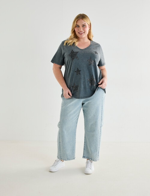 Denim Republic Curve Star Tee, Washed Black product photo View 03 L