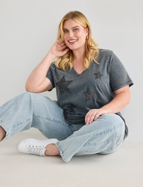 Denim Republic Curve Star Tee, Washed Black product photo View 06 L