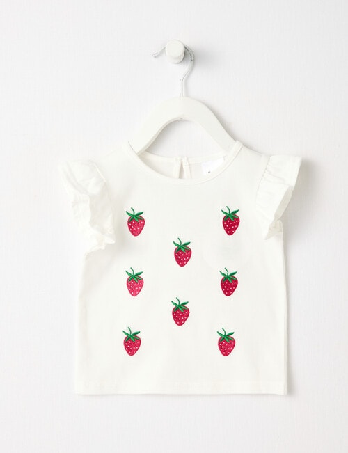 Teeny Weeny Lady Bug Play Short-Sleeve Strawberries Peplum Tee, White product photo