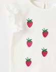 Teeny Weeny Lady Bug Play Short-Sleeve Strawberries Peplum Tee, White product photo View 03 S