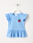 Teeny Weeny Lady Bug Play Short-Sleeve Rib Strawberry Peplum Tee, Blue product photo