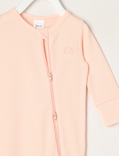 Teeny Weeny Sleep Unisex Waffle Sleepsuit, Pale Peach product photo View 02 L