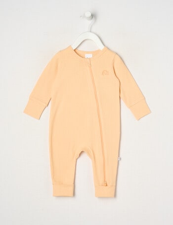 Teeny Weeny Sleep Unisex Rib Sleepsuit, Blanched Apricot product photo