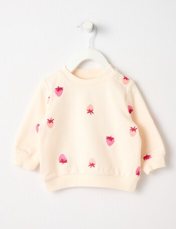 Teeny Weeny Lady Bug Play Strawberries Sweatshirt, Cream product photo