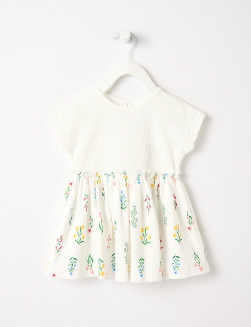 Teeny Weeny Lady Bug Play Knit Floral Dress, White product photo