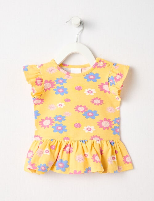Teeny Weeny Lady Bug Play Short-Sleeve Floral Peplum Tee, Yellow product photo