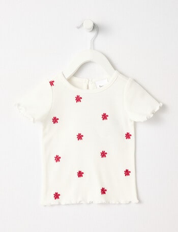 Teeny Weeny Lady Bug Play Short-Sleeve Flower Rib Tee, White product photo