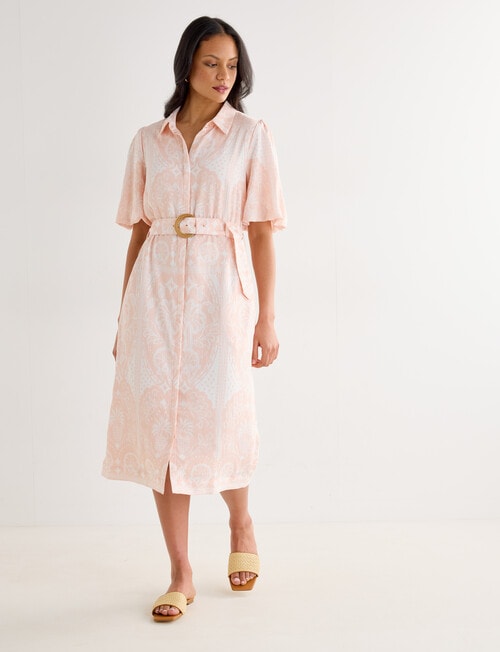 Whistle Scarf Print Shirt Dress, Peach product photo View 03 L