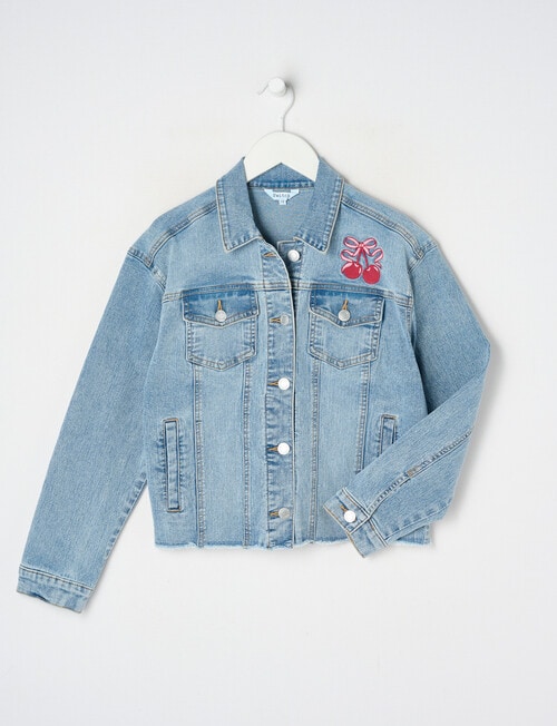Switch Bow Cherry Stretch Denim Jacket, Mid Blue product photo