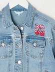 Switch Bow Cherry Stretch Denim Jacket, Mid Blue product photo View 02 S