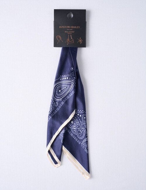 Boston + Bailey Silk Square Paisley Print Scarf, Navy product photo
