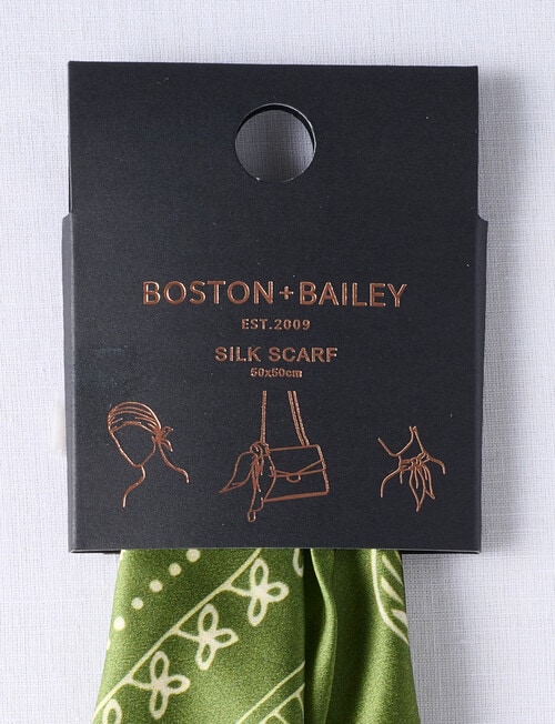 Boston + Bailey Silk Square Palm Print Scarf, Olive product photo View 02 L