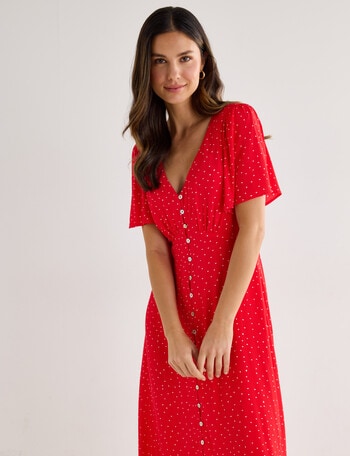 Whistle Polka Dot Flutter Sleeve Tea Dress, Red & White product photo