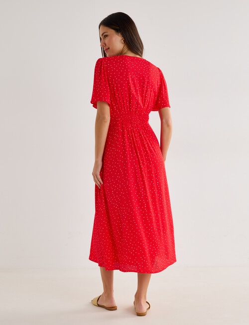 Whistle Polka Dot Flutter Sleeve Tea Dress, Red & White product photo View 02 L