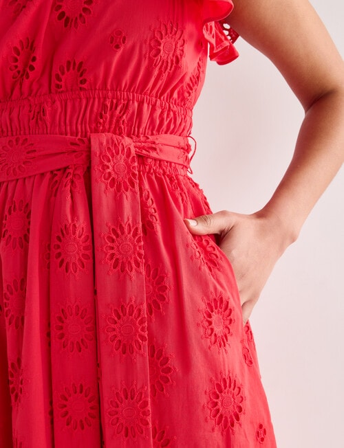Whistle Double Frill Sleeve Broderie Dress, Red product photo View 05 L