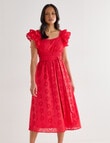 Whistle Double Frill Sleeve Broderie Dress, Red product photo View 06 S