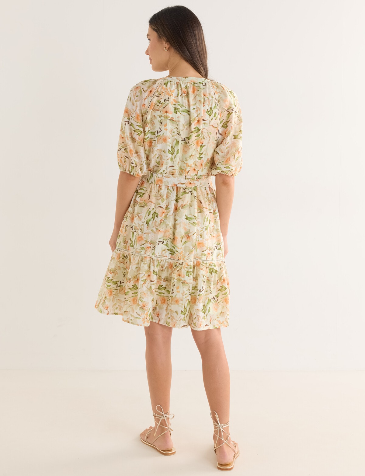 WhistleRomanticFloralShortSleeveMiniDress,Green