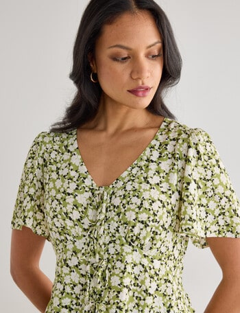 Whistle Ditsy Tie Front Top, Sage product photo