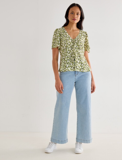 Whistle Ditsy Tie Front Top, Sage product photo View 03 L