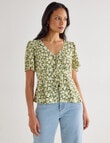 Whistle Ditsy Tie Front Top, Sage product photo View 04 S
