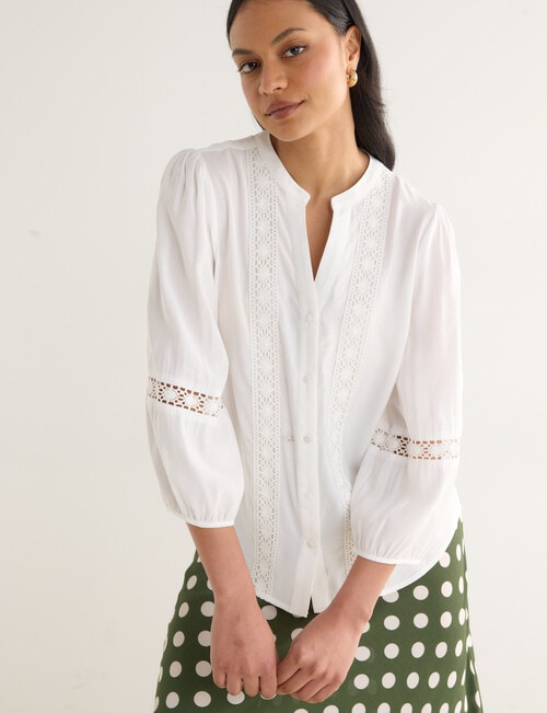 Whistle Lace Work Detail Blouse, Ivory product photo