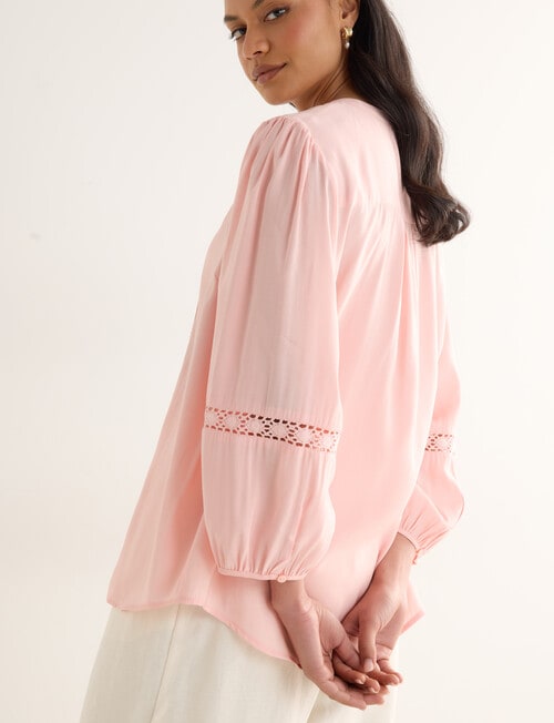 Whistle Lace Work Detail Blouse, Peach product photo View 04 L