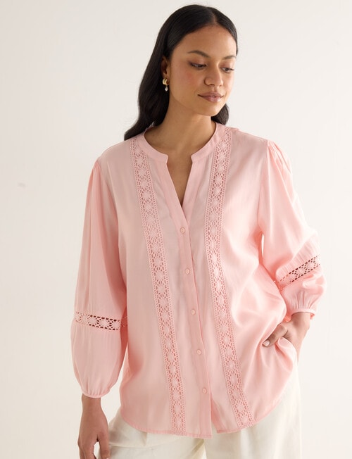 Whistle Lace Work Detail Blouse, Peach product photo View 06 L