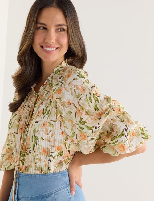 Whistle Romantic Floral Bohemian Blouse, Green product photo View 06 L