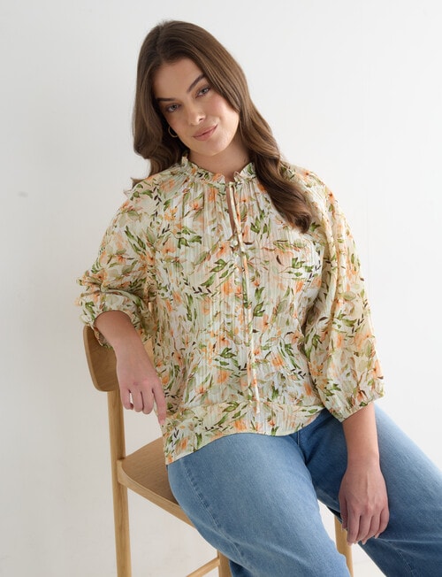Whistle Romantic Floral Bohemian Blouse, Green product photo View 12 L