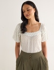 Whistle Square Neck Dobby Top, Ivory & Green product photo