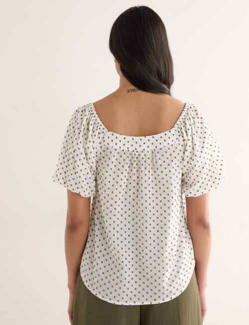 Whistle Square Neck Dobby Top, Ivory & Green product photo View 02 L