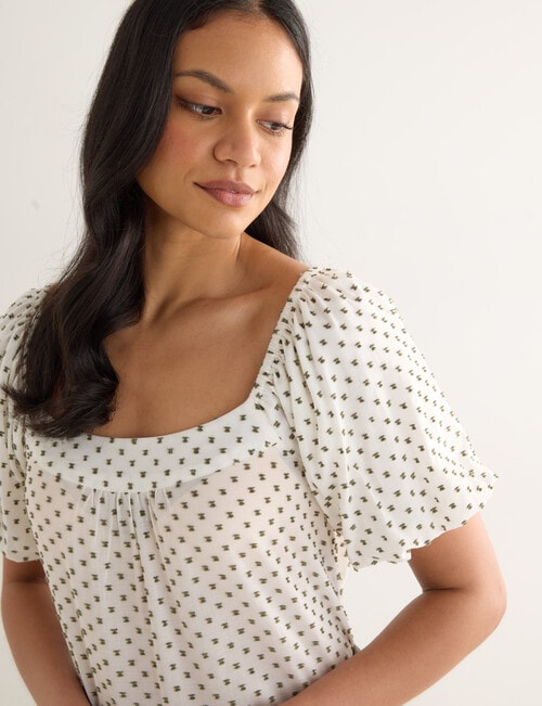 Whistle Square Neck Dobby Top, Ivory & Green product photo View 04 L