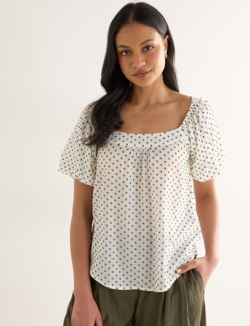 Whistle Square Neck Dobby Top, Ivory & Green product photo View 05 L