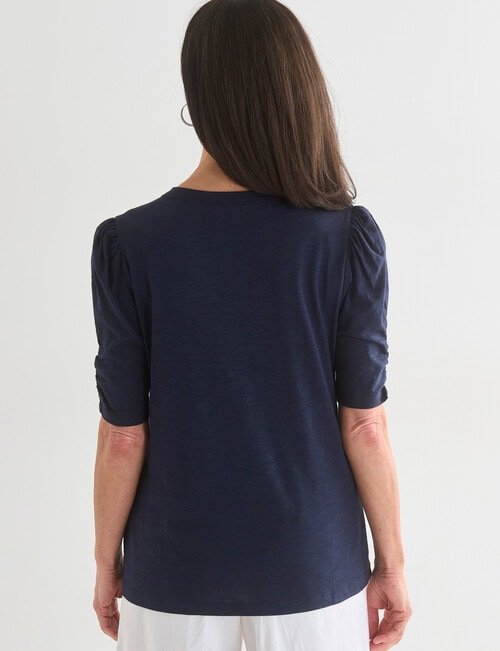 Ella J Ruched Sleeve Tee, Navy product photo View 02 L