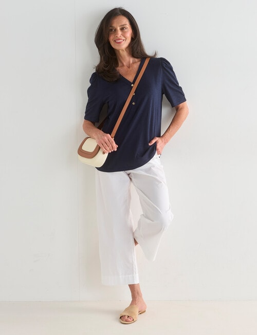 Ella J Ruched Sleeve Tee, Navy product photo View 03 L