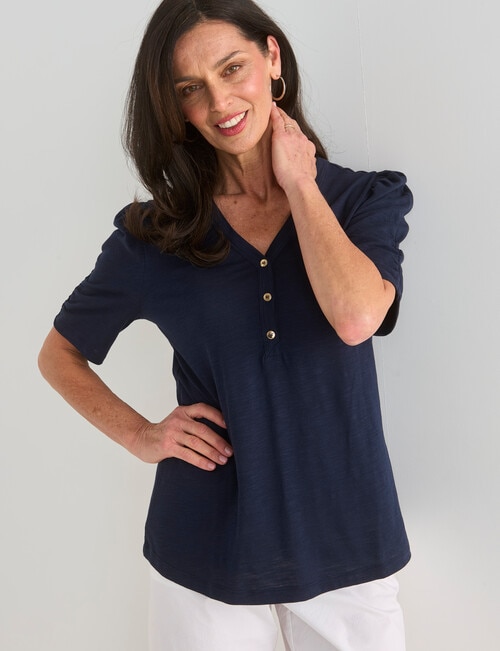 Ella J Ruched Sleeve Tee, Navy product photo View 04 L
