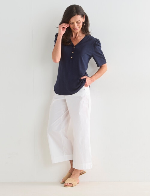 Ella J Ruched Sleeve Tee, Navy product photo View 06 L