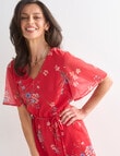 Ella J Floral Fluted Sleeve Dress, Red product photo