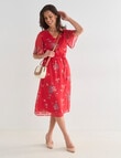 Ella J Floral Fluted Sleeve Dress, Red product photo View 03 S