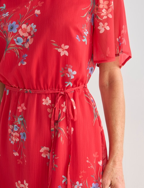 Ella J Floral Fluted Sleeve Dress, Red product photo View 04 L