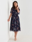 Ella J Floral Fluted Sleeve Dress, Navy product photo