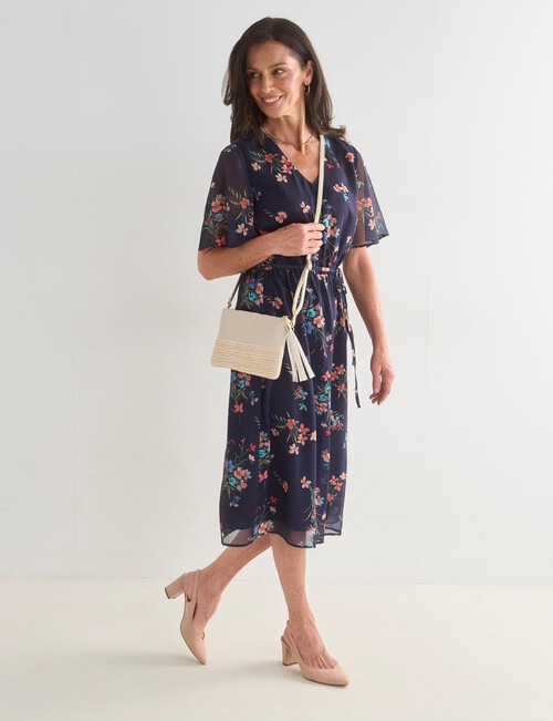 Ella J Floral Fluted Sleeve Dress, Navy product photo View 03 L