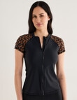 Zest Resort Short Sleeve Zip Thru Rashie, Black & Animal product photo View 04 S