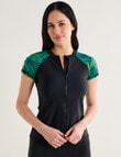 Zest Resort Palm Short Sleeve Zip Thru Rashie, Green product photo View 04 S